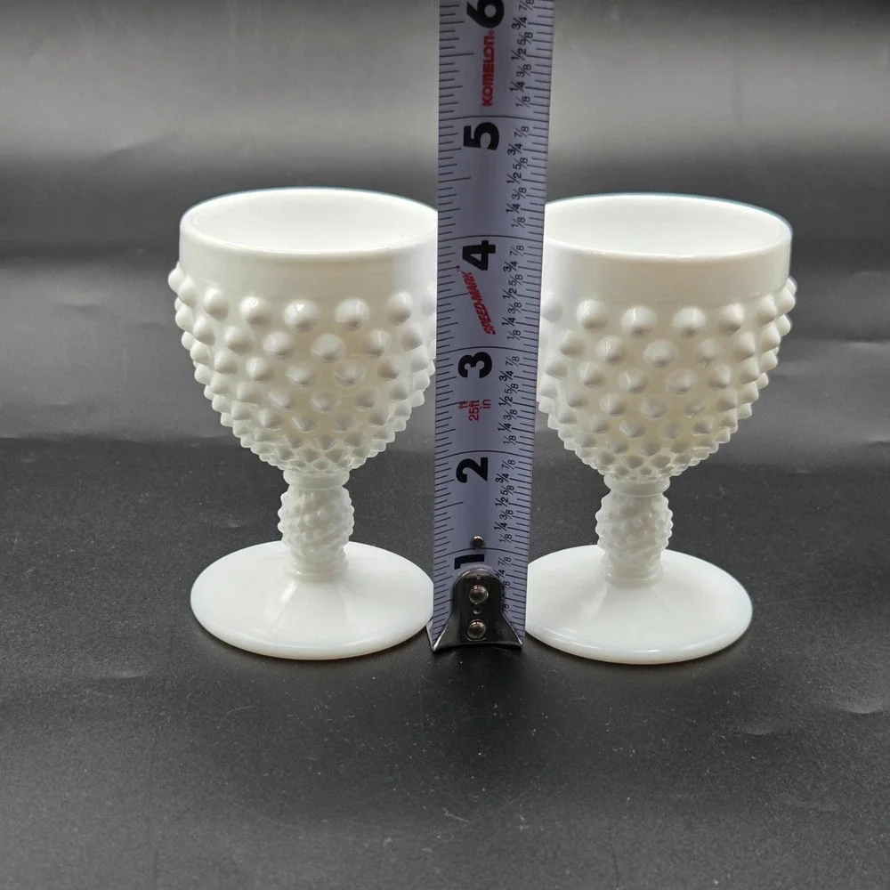 2 Vintage Fenton White Milk Glass Hobnail Wine Glass Goblet‎ Chalice 4